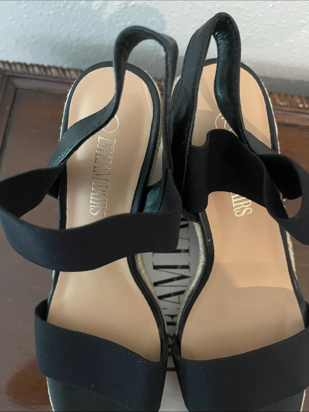 Dreampairs, Black Elastic Strap Espadrille Wedges